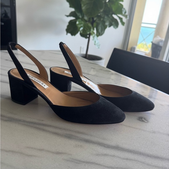 Aquazzura Shoes - Aquazzura Black Suede Slingback Heels